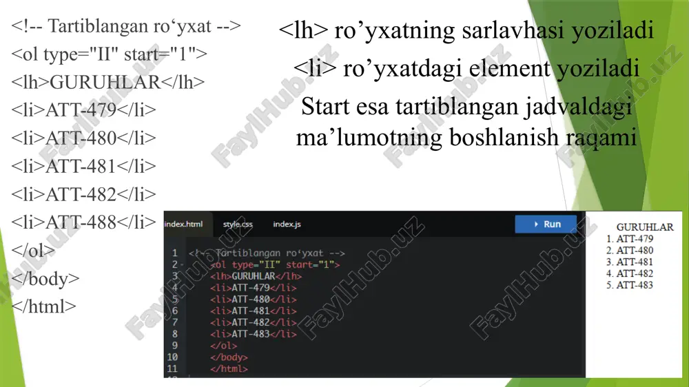 html ro‘yxatlar va jadvallar uchun qo‘llanma - Page 5