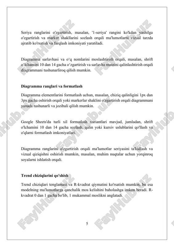 oogle sheets diagrammalarida ma'lumotlarni dinamik ravishda yangilash mumkin, ya'ni 5 daqiqa ichida ma'lumotlar o'zgarganda diagramma avtomatik ravishda yangilanadi. interaktiv diagrammalarda ma'lumotlarni filtrlash va saralash imkoniyati mavjud, bu esa foydalanuvchilarga diagrammadagi ma'lumotlarning 90% qismini moslashuvchan ko'rishga yordam beradi. interaktiv diagrammalarga tugmalar va katakchalar qo'shish mumkin, bu esa foydalanuvchilarga ma'lumotlarni turli xil usullarda 100% tahlil qilish imkonini beradi. ma'lumotlar diapazonini sozlash diapazon sozlamalari formulasidan foydalanib, masalan, sheet1!a:a, butun ustunni belgilashingiz mumkin; bu ma'lumotlar hajmining o'sishi bilan 1000+ qatorli dinamik diagrammalar uchun foydalidir. ma'lumotlar diapazonini sozlashda a1:b10 kabi aniq koordinatalarni ishlatish, faqatgina kerakli 2 ta ustun va 10 ta qatordan iborat ma'lumotlarni vizualizatsiya qilish imkonini beradi. google sheets-da diapazonni sozlash diagramma turiga qarab farq qilishi mumkin. masalan, tarqalish diagrammasi x va y o'qlari uchun ikkita alohida diapazonni talab qilishi mumkin. afsonani sozlash google sheets-da afsonani sozlash, yorliqlarning shrift hajmini 12 dan 14 gacha o'zgartirishni o'z ichiga oladi va shu bilan xaritani o'qish qulayligini …