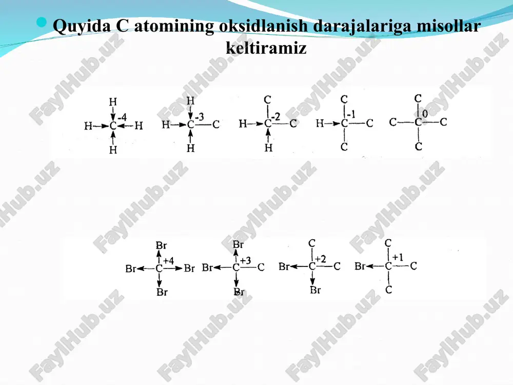 organik birikmalar tarkibidagi uglerod atomining valent holatlari va oksidlanish darajalari - Page 5