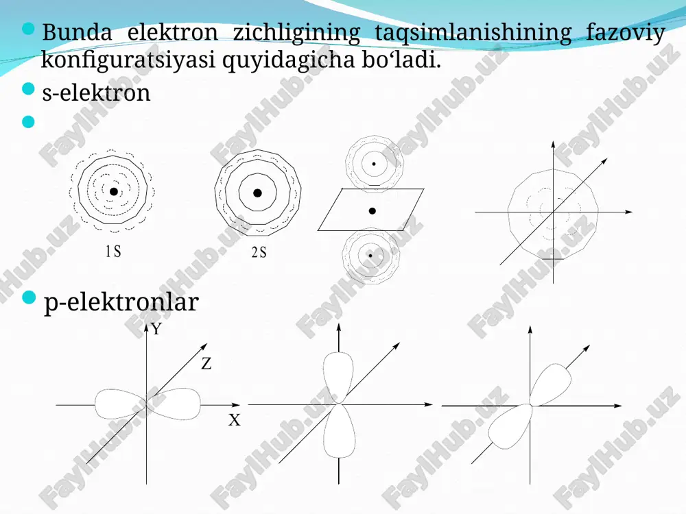 shilib, to‘rtta gibrid orbital hosil bo‘ladi. bu to‘rtta gibrid orbital ekvivalent emas. ammiak molekulasi yuzaga kelganda uchta gibrid orbitalda umumlashgan elektron juftlar, to‘rtinchisida esa azot atomining umumlashmagan jufti joylashadi. to‘rtta gibrid orbital tetraedrik ko‘rinishda joylashgani uchun ammiak molekulasidagi n-h bog‘lar o‘rtasidagi burchak 109°28c bo‘lishi zarur. kuzatiladigan kattalik 107°3c ga teng. azot va kislorod atomlarining tetraedrik gibridlanishi natijasida suv a va ammiak b molekulasining hosil bo‘lish undagi o-h bog‘lar orasida burchak tetraedrik qiymat- 109° dan kichik va 104,5° ni tashkil etadi. etil spirt, metilamindagi kislorod va azot atomlari ham tetraedrik gibridlangan. etan molekulasining electron tuzilishi etan molekulasida qoplangan gibrid orbitallar orasidagi burchaklar 109°28c ga teng. propan va undan keyingi gomologlarda ham c-h bog‘lar orasida burchak 109°28c ga teng. yuqoridagi gibridlanishning bu turida gibrid orbitallar fazoda 109° burchak ostida joylashadi va ular asosan tetraedrik molekulalar hosil qiladilar. bular qatoriga to‘yingan uglevodorodlar, ularning boshqa organik birikmalardagi radikallari, sikloparafinlar, organik moddalar tarkibidagi uglerodning to‘rt …