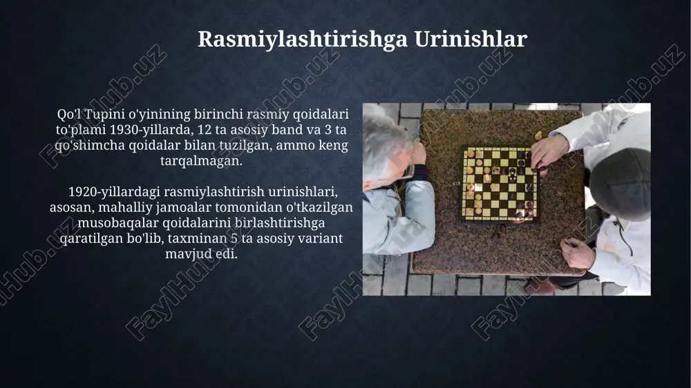 qo'l tupini o'yin qoidalarining rivojlantirish tarixi - Page 5