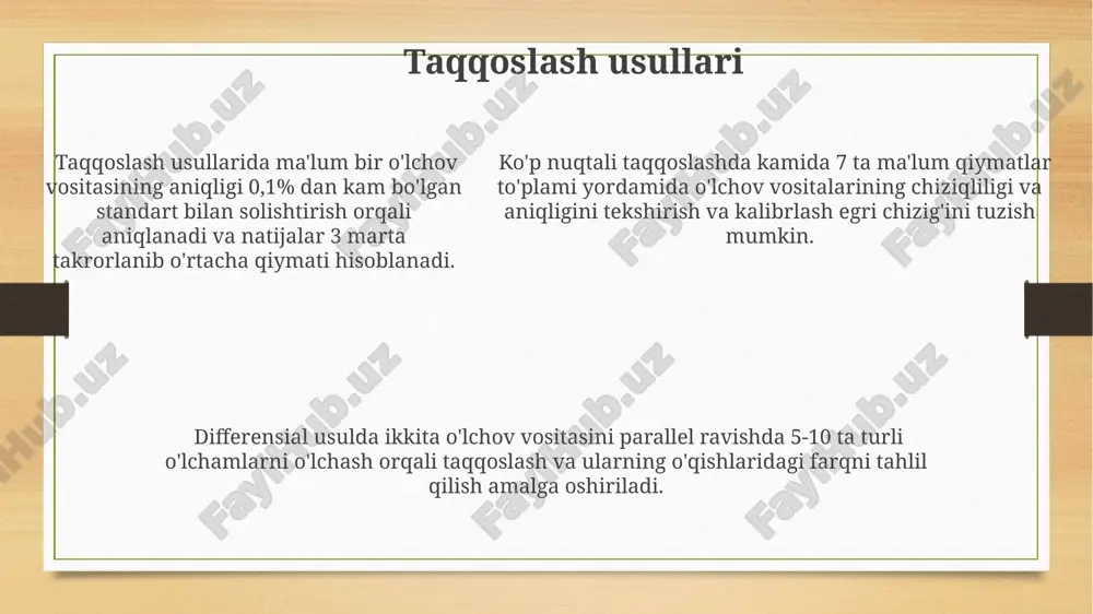'lchov birliklari davlat tomonidan tasdiqlangan standartlarga mos kelishi kerak. o'lchov natijalarining ishonchliligini ta'minlash uchun, kamida 3 ta turli standart o'lchov vositalaridan foydalanib, o'zaro solishtirish va o'rtacha qiymatni aniqlash tavsiya etiladi. standart o'lchov vositalari ma'lum bir vaqt oralig'ida (masalan, 1 yil) qayta kalibrlanishi va metrologik tekshiruvdan o'tkazilishi zarur bo'lib, bunda iso 17025 standarti talablariga rioya etiladi. kalibrlashning ahamiyati kalibrlashning aniqligi o'lchov natijalarining ishonchliligini 10 barobarga oshirishi va xatolik chegarasini 0,5% dan kamroq qilib kamaytirish imkonini beradi. no to'g'ri kalibrlangan asboblar 5% dan yuqori xatolikka olib kelishi mumkin, bu esa mahsulot sifati va ishlab chiqarish jarayonlarida katta iqtisodiy zararlarga olib kelishi mumkin. iso 9001 standartiga muvofiq, kalibrlash jarayoni har yili yoki 1000 ta o'lchovdan keyin, qaysi biri oldin bo'lsa, amalga oshirilishi kerak. sifat nazorati o'lchov xatoligi 2% dan oshmasa, nazorat vositasi me'yoriy holatda deb hisoblanadi, aks holda kalibrlash yoki ta'mirlash kerak bo'ladi. nazorat vositalarining aniqligi 0,1 mm dan 1 mm gacha bo'lgan …