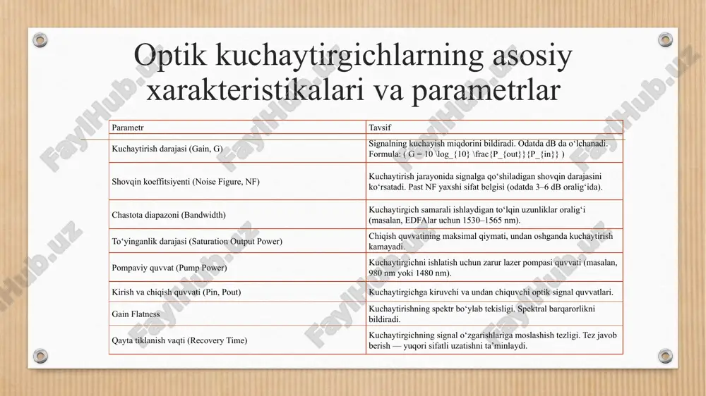 optik kuchaytirgichlarning xarakteristika va parametrlarini tadqiq etish - Page 5