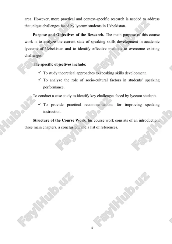 ife speaking situations, lack of native speakers, and insufficient classroom time allocated for oral practice. furthermore, cultural barriers and students’ fear of making mistakes can hinder their willingness to speak up in english. overall, academic lyceums in uzbekistan are a significant part of the national education system, offering students an advanced learning environment. however, to fully prepare students for the demands of higher education and global communication, further improvements in the teaching of speaking skills—especially in english—are essential.[4;54] moreover, the academic lyceum education system emphasizes not only theoretical knowledge but also practical application of learned material. this dual focus allows students to better understand how academic concepts relate to real-world contexts. for example, students studying foreign languages are often encouraged to participate in debates, presentations, and academic competitions. however, the actual implementation of these activities varies greatly from one lyceum to another depending on the availability of resources, teacher qualifications, …