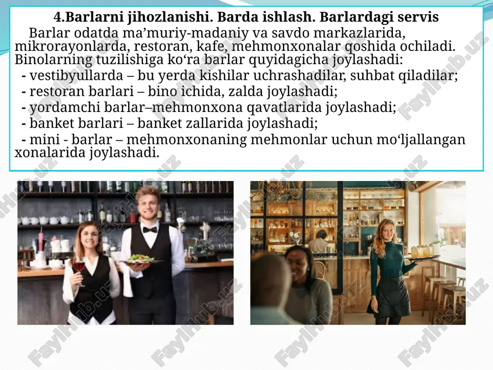 ishni jiddiy ko’rsatkichi sifatida shikoyatlarni yoki mijozlar bilan ziddiyatlarni bo’lmasligi namoyon bo’ladi. 3.ishlab chiqarish ishchilari yoki aqliy mehnat ishchilari xizmat ko’rsatish asosiy ishlab chiqarish jarayoni mayda tizimini boshqaruvini ko’rib chiqamiz. ushbu mayda tizim quyidagilarni qamrab oladi: - xizmatlarni iste’molchi ishtirokida yoki uni yo’qligida, yoki ishchini xizmat ko’rsatish joyiga korxonadan tashqariga chiqib taqdim qilish jarayoni; - ta’mirlanadigan, sotiladigan, yasaladigan buyum, tovar ko’rinishidagi mahsulotlarni, shuningdek yo’ldosh tovarlarni; - jihoz, instrument, yordamchi materiallar va boshqalar; - materiallar, energiya, xom-ashyo. ishlab chiqarish sohasi rahbarlari oldida ishchilar harakatlarini tashkillashtirish, buyruq berish, muvofiqlashtirish, oldindan ko’rish, nazorat kabi maqsadli harakat va operasiyalarni personalga nisbatan qo’llay turib, samarali xizmatni amalga oshirish jarayonini optimallashtirish vazifasi turadi. 4.servis korxonasi ishlab chiqarishini tarkibi hamma joylarda mateiallar va xom-ashyoni sarflash me’yorlari mavjud. materiallar va xom-ashyoni sarf me’yori bu uni ishlab chiqarishni aniq tashkiliy-texnik sharoitlarida belgilangan sifatdagi birlik mahsulotni (servis ishini) ishlab chiqarish uchun maksimal yo’l qo’yiladigan miqdoridir. servis amaliyotida materiallarni iqtisod qilinishi, …