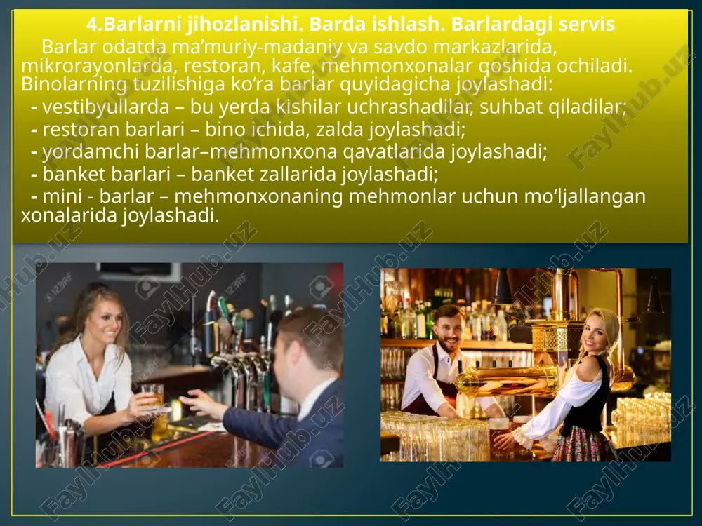 ishni jiddiy ko’rsatkichi sifatida shikoyatlarni yoki mijozlar bilan ziddiyatlarni bo’lmasligi namoyon bo’ladi. 3.ishlab chiqarish ishchilari yoki aqliy mehnat ishchilari xizmat ko’rsatish asosiy ishlab chiqarish jarayoni mayda tizimini boshqaruvini ko’rib chiqamiz. ushbu mayda tizim quyidagilarni qamrab oladi: - xizmatlarni iste’molchi ishtirokida yoki uni yo’qligida, yoki ishchini xizmat ko’rsatish joyiga korxonadan tashqariga chiqib taqdim qilish jarayoni; - ta’mirlanadigan, sotiladigan, yasaladigan buyum, tovar ko’rinishidagi mahsulotlarni, shuningdek yo’ldosh tovarlarni; - jihoz, instrument, yordamchi materiallar va boshqalar; - materiallar, energiya, xom-ashyo. ishlab chiqarish sohasi rahbarlari oldida ishchilar harakatlarini tashkillashtirish, buyruq berish, muvofiqlashtirish, oldindan ko’rish, nazorat kabi maqsadli harakat va operasiyalarni personalga nisbatan qo’llay turib, samarali xizmatni amalga oshirish jarayonini optimallashtirish vazifasi turadi. 4.servis korxonasi ishlab chiqarishini tarkibi hamma joylarda mateiallar va xom-ashyoni sarflash me’yorlari mavjud. materiallar va xom-ashyoni sarf me’yori bu uni ishlab chiqarishni aniq tashkiliy-texnik sharoitlarida belgilangan sifatdagi birlik mahsulotni (servis ishini) ishlab chiqarish uchun maksimal yo’l qo’yiladigan miqdoridir. servis amaliyotida materiallarni iqtisod qilinishi, …