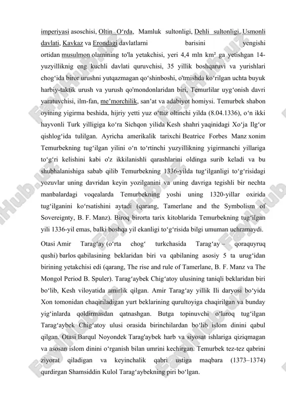 kitobida 21 yoshga toʻlganida otasining hosili yaxshi boʻlganini, qoramol va yilqilar koʻp bolalaganini, oʻzi ularni 10 tadan qilib ishchilariga boʻlib berganini yozadi. temurbekning yoshlik yillari toʻgʻrisida bilgilar juda oz. temurbek oʻz ona tilisi chigʻatoy (eski turkcha yoki eski adabiy oʻzbekcha)cha va forschada soʻzlashgan. temurbek arabcha soʻzlasha olmagan va moʻgʻul tilida soʻzlasha olganligiga tegisgli bilgilar tortishmali. uning davrida turk(eski oʻzbek adabiy tili)cha – soʻzlashuv, qo'shin boshqarish, adabiyot va davlat ishlari tili, forscha – huquq, davlat ishlari, adabiyot va soʻzlashuv tili, arabcha – din tili boʻlgan. oʻrta chogʻ davlatlariga boʻlganidek temurbek davlatida ham asosiy huquqiy ishlar – soliqlar yigʻish, gʻaznachilik ishlari, moliya ishlari fors tilida olib borilgan. temurbek oʻz yurishlari chogʻlarida yilyozarlariga kunlik ishlarni turkcha va forscha tillarda yozib borishlarini buyurgan. temurbek o'tmishining bilingan 3 ta tamal asaridan 2 tasi, nizomiddin shomiy – zafarnoma, sharafiddin ali yazdiy – zafarnoma, aynan shu kunlik qoʻlyozmalarga asoslanib yozilgan kitoblardir. rasmiy yozuv turi esa arab alifbosiga …