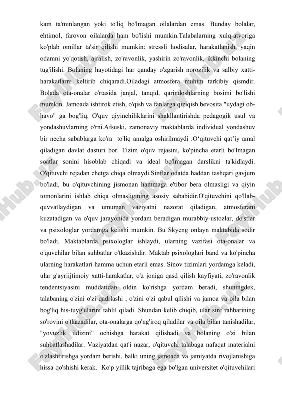 himoya qilish uchun dekanatda janjal uyushtirishni yaxshi ko'radigan kishi. nima qilish mumkin: agar bahslashish befoyda bo'lsa, unda bu tur bilan kelishish kifoya. agar g'azab olovi yoqilishidan oldin muammoni hal qilish mumkin bo'lsa, uni alohida muhokama qilish yaxshiroqdir. qarama-qarshi talabaning xatti-harakati qolgan o'quvchilarga ta'sir qilmasligini kuzatish ham muhimdir. dominant.o'qituvchi va sinfdoshlarning e'tiborini doimiy ravishda o'ziga jalb qiladigan talaba: u boshqalarni to'xtatadi, sinfda ko'plab qo'shimcha savollar beradi, shu jumladan boshqa mavzuga boradi, munozarani kechiktiradi, bu ko'pincha butun guruhni bezovta qiladi va faol bo'lmagan talabalarning motivatsiyasini pasaytiradi — ular bunday haddan tashqari tashabbusdan yanada ko'proq chekinishi mumkin.nima qilish mumkin: talabani o'z vaqtida to'xtating va so'zni keyingisiga o'tkazing, javob berish uchun vaqt chegarasini belgilang, oxirida eng ko'p gapiradiganlardan so'rang, odatda ko'p gapirmaydiganlardan keyin. agar guruhda bir nechta dominant talabalar bo'lsa, ularni seminar davomida birlashtirish mumkin. bunday holda, ular bir-birlariga bo'ysunishlari va bunday taktika qulay bo'lmasligi mumkinligiga shaxsan ishonch hosil qilishlari kerak. u muntazam ravishda …
