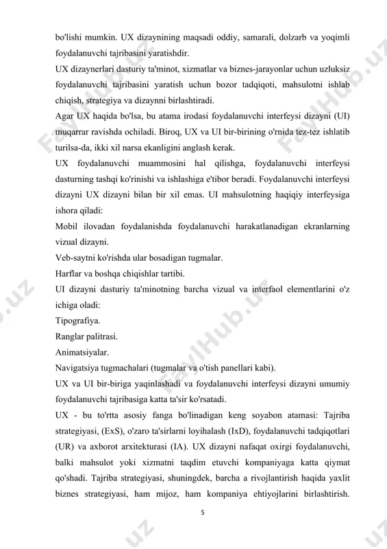 bosqichga bo'lish mumkin: ilhom, kontseptsiya, takrorlash va ko'rgazma. qaysi mahsulotni yoki xizmatni ishlab chiqayotganligidan yoki bu jarayonning qaysi bosqichidan qat'i nazar, ux dizayneri o'ziga quyidagi savollarni beradi: [2: user experience] mahsulot foydalanish mumkinmi? bu mantiqiymi, bu o'z-o'zidan tushunarli va ulardan foydalanish osonmi? mahsulot yoki xizmat foydalanuvchi muammosini hal qiladimi? bu turli toifadagi foydalanuvchilar uchun mavjudmi? mahsulot yoki xizmat keraklimi? bu foydalanuvchi takrorlashni yoqtiradigan ijobiy tajribani yaratadimi? foydalanuvchi nuqtai nazaridan yaxshi ux dizayni bilan biz kundalik hayotimizni iloji boricha qiyinchiliksiz amalga oshira olamiz. budilnikni o'rnatishdan tortib, do'stlaringiz bilan suhbatlashish, musiqa tinglash yoki taqvim dasturidan foydalanish, shuningdek, u bilan ishlashimiz qulayligi dizayn natijasidir. ushbu tajribalarni ishlab chiqishda ux dizaynerlari barcha turdagi foydalanuvchilarga qanday qilib qiymat keltirishi mumkinligini o'ylab ko'rishlari kerak. ular buni "inklyuziv dizayn", universal yoki kirish mumkin bo'lgan dizayn yordamida amalga oshiradilar. universal dizayn 7 muhim printsiplariga amal qiladi: 1.asosli: dizayn turli darajadagi odamlar uchun foydali va foydalanishga yaroqlidir. 2.moslashuvchanligi: dizayn …