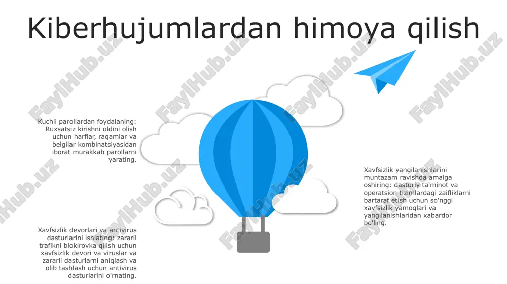 tkazadi. 06 05 04 03 02 kiberxavfsizlik ko'rsatkichlari va o'lchovlari 01 02 buzilishlarga javob berish tezligi: tashkilotning tayyorligi va samaradorligini aks ettiruvchi xavfsizlik buzilishlarini aniqlash, tahlil qilish va ularga javob berish uchun sarflangan vaqt. rezolyutsiyaning o'rtacha vaqti (mttr): xavfsizlik hodisalarini hal qilish uchun zarur bo'lgan o'rtacha vaqt, hodisaga javob berish protseduralarining samaradorligini ko'rsatadi. 03 yamoqlarga muvofiqligi: tashkilotning yamoqlarni boshqarish imkoniyatlari va xavfsizlik holatini ko'rsatuvchi muhim xavfsizlik yamoqlari qo'llanilgan tizimlar yoki ilovalar ulushi. kiberxavfsizlik kelajagi kiberxavfsizlik tendentsiyalari:- sun’iy intellekt va mashinalarni o‘rganish sohasidagi yutuqlar kibertahdidlarni aniqlash va yumshatishni kuchaytiradi.- bulutni qo‘llash davom etar ekan, bulut xavfsizligiga e’tibor kuchaymoqda.- kengaytirilgan xavfsizlik uchun nol ishonch modellarini qabul qilish ortib bormoqda. kelajakdagi ishchi kuchi ko'nikmalari:- bulutli hisoblash va ma'lumotlar xavfsizligi bo'yicha tajriba yuqori talab qilinadi.- kiber tahdidlarni tahlil qilish va ularga javob berish uchun ai va avtomatlashtirish usullarini kuchli tushunish.- blokcheyn va kvant hisoblash kabi rivojlanayotgan texnologiyalardagi ko'nikmalar tobora muhimroq bo'ladi. rivojlanayotgan tahdidlar va …