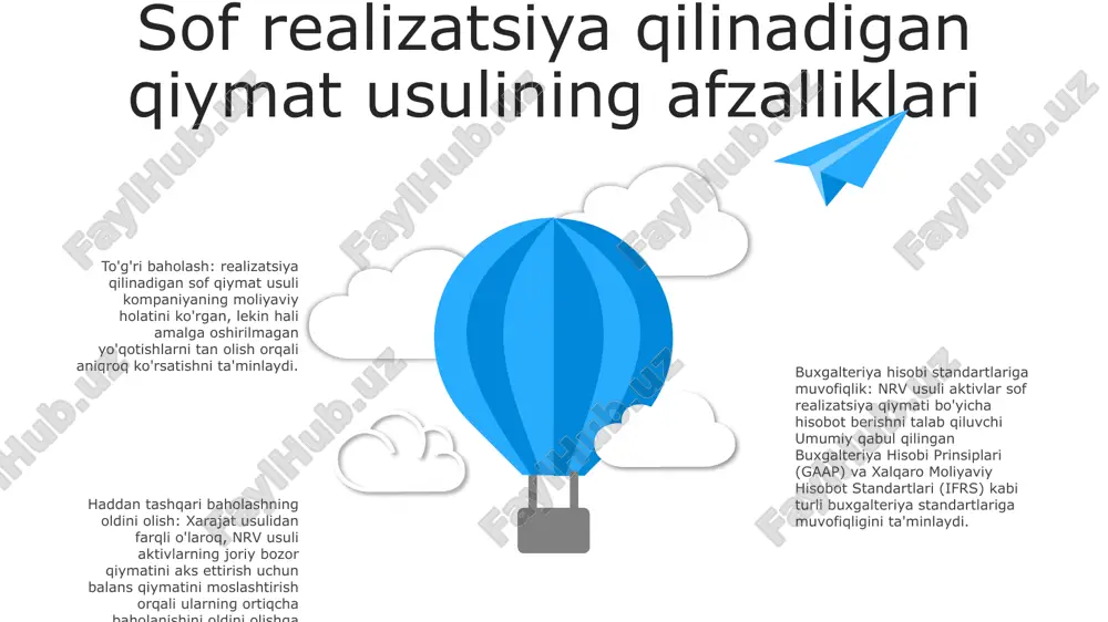 tiladi deb taxmin qiladi, bu esa inflyatsiya davrida yuqori xarajatlarga olib keladi. fifo (birinchi kiruvchi, birinchi chiqadi): birinchi sotib olingan tovarlar birinchi bo'lib sotiladi deb taxmin qiladi, bu esa inflyatsiya davridagi xarajatlarni kamaytiradi. o'rtacha o'lchov: lifo yoki fifoga qaraganda barqarorroq baholash usulini ta'minlab, inventarizatsiyadagi barcha birliklarning narxi asosida birlik uchun o'rtacha xarajatlarni hisoblab chiqadi. s w o t swot xulosa “sof sotish qiymati usuli” tovar-moddiy boyliklarni baholashning sodda va tushunarli usuli hisoblanadi. ushbu usul inventar birliklarining birinchi kiruvchi, birinchi chiqadi (fifo) oqimini nazarda tutgan holda, sotilgan tovarlarga eng erta sotib olingan inventar birliklarining tannarxini belgilaydi. qolgan inventar birliklariga inventar birliklarining oxirgi kiruvchi, birinchi chiquvchi (lifo) oqimini nazarda tutgan holda, eng oxirgi sotib olingan inventar birliklarining tannarxi belgilanadi. e'tiboringiz uchun rahmat @taqdimot_robot image12.jpg image3.jpg image2.jpg /docprops/thumbnail.jpeg