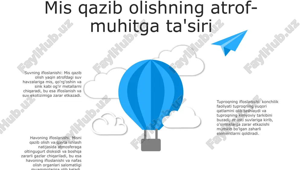 di 03 misni qazib olish: afzalliklari va qoʻllanilishi biologik oʻzlashtirish va mis olish texnologiyasi yoʻli bilan misni qazib olish koʻplab afzalliklarni taklif etadi, jumladan, operatsion xarajatlarni kamaytirish, atrof-muhitning izlarini kamaytirish va mis tozaligini oshirish mis rudalarini boyitish boyitish usullari: mis rudasi qimmatbaho mis minerallarini gang chiqindilaridan ajratish uchun maydalash, maydalash, flotatsiya va yuvish kabi bir qator boyitish jarayonlaridan o'tadi. ko'pikli flotatsiya texnikasi: ko'pikli flotatsiya asosiy boyitish usuli bo'lib, unda mayda maydalangan ruda suv va kimyoviy reagent bilan aralashtiriladi. aralashmaga havo yuboriladi, bu esa hidrofobik mis minerallariga yopishib, ularni sirtga olib chiqadigan pufakchalarni hosil qiladi va ko'pik hosil qiladi erituvchi ekstraktsiyasi va elektr to'planishi: erituvchi ekstraktsiya jarayonlari homilador eritma eritmalaridan mis ionlarini olish uchun kimyoviy erituvchilardan foydalanadi. so'ngra olingan mis elektrolitik yo'l bilan katodlarga yotqizilib, tozalangan mis metall ishlab chiqariladi. s w o t swot mis flotatsiyasi mis flotatsiyasi: misni rudalardan ajratishmis flotatsiyasi misni rudalaridan ajratib turadigan jarayondir. bu jarayon rudadagi …