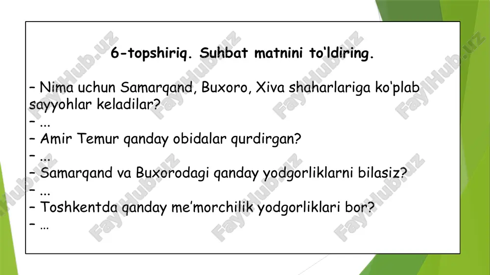 ga chang solib uni chalib yubordi, yigit yonboshi bilan qattiq yiqildi-yu, lekin orqasi yerga tegmadi, darhol sakrab turib yana olisha ketdi. bir-birlarini yitsita olmagandan keyin ular o‘zlarini sovutish uchun aylanib yurishdi. siparangiz tetiklangandan keyin to‘satdan qizning o‘ng qo‘liga yopishdi-yu, bir siltab tortib, xipcha belidan mahkam qisganicha ko‘kragiga ko‘tarib oldi. qiz chap tomonga tashlaydi, deb mo‘ljallab turgan edi, yigit uning ko‘nglidagi gapni anglaganday, tizzasi bilan qayirib, o‘ng tomonga tashladi. shu mahalgacha nafaslari ichlariga tushib ketgan kuyov tomon yigitlari qiyqirib yubordilar. qizning yag‘rini yerga tekkan edi, u qizarib-bo‘zarib o‘rnidan turgach, yangalar «yarash-yarash»,— deb baqirib, kelin bilan kuyovni aravaga chiqarib qo‘ydilar. ertasi kuni tongotar paytida havo aynib, qum bo‘roni boshlandi. hamma jonivorlar sahrodan kelgan qum uyurmalaridan o‘zlarini saqlash uchun in-inlariga berkindi, cho‘l huvillab qoldi. qum to‘zonidan osmon qorong‘ilashdi, ko‘chmanchilar aravalarining hammayog‘ini berkitib oldilar. bo‘ron bir soat davom etdi, so‘ngra qanday bsxosdan boshlangan bo‘lsa, shunday tez tindi. soyabon aravalarning oldi ochildi, odamlar namat ustiga …