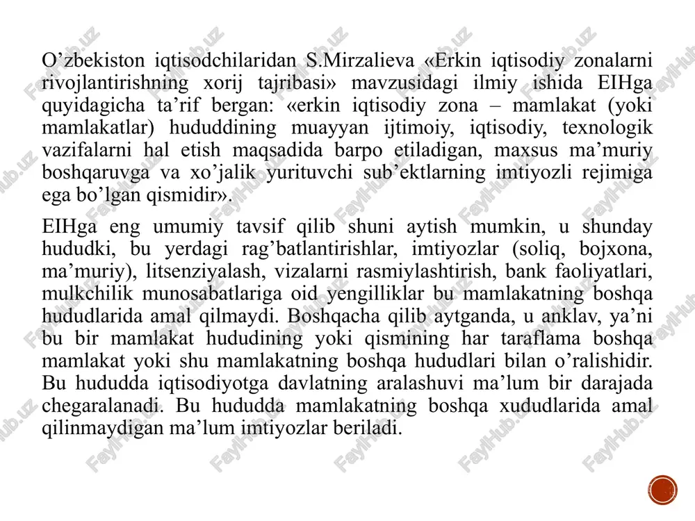 hsulotlari, 3 meva-sabzavotlarni qayta ishlash va oziq-ovqat mahsulotlarini ishlab chiqaradigan korxonalar qurilishi rejalashtirilgan. xazorasp erkin iqtisodiy zonasi o‘zbekiston respublikasining prezidenti sh.mirziyoyevning 2017 yil 12 yanvardagi n pf-4931- sonli “urgut”, “g‘ijduvon”, “qo‘qon” va “hazorasp” erkin iqtisodiy zonalarini tashkil etish to‘g‘risidagi farmoniga asosan “hazorasp” erkin iqtisodiy zonasi tashkil etilgan bulib, bugungi kunda “hazorasp” erkin iqtisodiy zonasi uchun yer uchastkasi ajratilib, uni zarur muhandislik-kommunikatsiya infratuzilmasi bilan ta’minlash ishlari boshlab yuborilgan. hozirgacha ushbu hududda yengil sanoat, mashinasozlik, elektrotexnika, farmatsevtika, charm-poyabzal, qurilish materiallari ishlab chiqarish quvvatlarini joylashtirish bo‘yicha 50 dan ortiq loyiha tayyorlanyapti. urgut erkin iqtisodiy zonasi o‘zbekiston respublikasining prezidenti sh.mirziyoyevning 2017 yil 12 yanvardagi n pf-4931- sonli “urgut”, “g‘ijduvon”, “qo‘qon” va “hazorasp” erkin iqtisodiy zonalarini tashkil etish to‘g‘risidagi farmoniga asosan “urgut” erkin iqtisodiy zonasi tashkil etildi. urgut tumanida “urgut-1”, nurobod tumanida “urgut-2” va pastdarg‘om tumanida “urgut-3” hududlarida tashkil etilgan. ushbu hududlar uchun jami 816 gektar yer ajratilgan.. bugungi kunda “urgut” erkin iqtisodiy zonasida 2017-2018-yillarga …