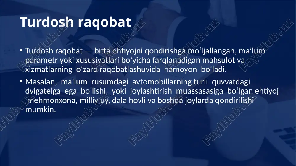 o’payib borishi bilan tovar birligiga to’g’ri keluvchi xarajatlarning sezilarli darajada pasayib borishida pasayib borishida namoyon bo’ladi. legal monopoliya legal(qonuniy) monopoliya –bu qonuniy tarzda tashkil etiluvchi monopolistik holat. ular tarkibiga raqobatdan himoya qiluvchi quyidagi monopoliya shakllarini kiritish mumkin. 1. patent tizimi 2.mualliflik huquqi 3.tovar belgilari patent tizimi, muallifik huquqi,tovar belgilari patent tizimi—bu ixtirochi va mualliflar tomonidan yaratilgan ixtirolar ,foydali modellar , sanoat namunalarni tasdiqlovchi, hamda ularga mutlaq huquqni taqdim etish tizimi. mualliflik huquqi-ilmiy,badiiy va san’at asarlari,ijro san’ati fonogrammalari,ko’rsatuvlar,efir to’lqini yoki kabel orqali tasvir uzatish kabilarni yaratish va ulardan foydalanish munosobatlarini qonuniy tarzda tartibga solish shakli.mualliflik huquqi faqat mualiflar tomonidan o’z mahsulotlarini ma’lum vaqtga yoki butunlay sotish,ulardan nusxa olish va ko’paytirishga ruxsat berish imkonini ta’minlaydi; tovar belgilari –bu savdo belgilari,nishonlari,maxsus ramzlari,nomi va boshqalarni ro’yxatga olish,huquqiy jihatdan himoya qilish va ulardan foydalanish bo’yicha paydo bo’lgan munosabatlari qonuniy tarzda tartibga solish shakli sun’iy monopoliya sun’iy monopoliya –monopol foyda olish maqsadida tashkil etiluvchi birlashmalarning shartli …