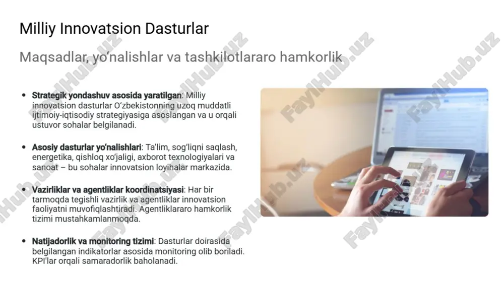 innovatsion faoliyat sohasidagi respublika, tarmoq va hududiy davlat dasturlari. - Page 5