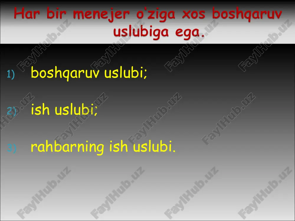 ttasil oshirib boring. 8. kishilar bilan bo‘ladigan muomalada xushfel va iltifotli bo‘ling. noyob, nazokatli, do‘stona kayfiyat jamoadagi muhitni yaxshilaydi, o‘zaro ishonchni mustahkamlaydi, kishilarni hamjihatlikka chorlaydi. 9. boshqalar bilmaydigan va bajara olmaydigan u yoki bu ishni bilish va bajari olishiga urining. bu nur ustiga a’lo nur bo‘ladi. 10. ish vaqti faqat “…dan va …gacha” bo‘lmasin.