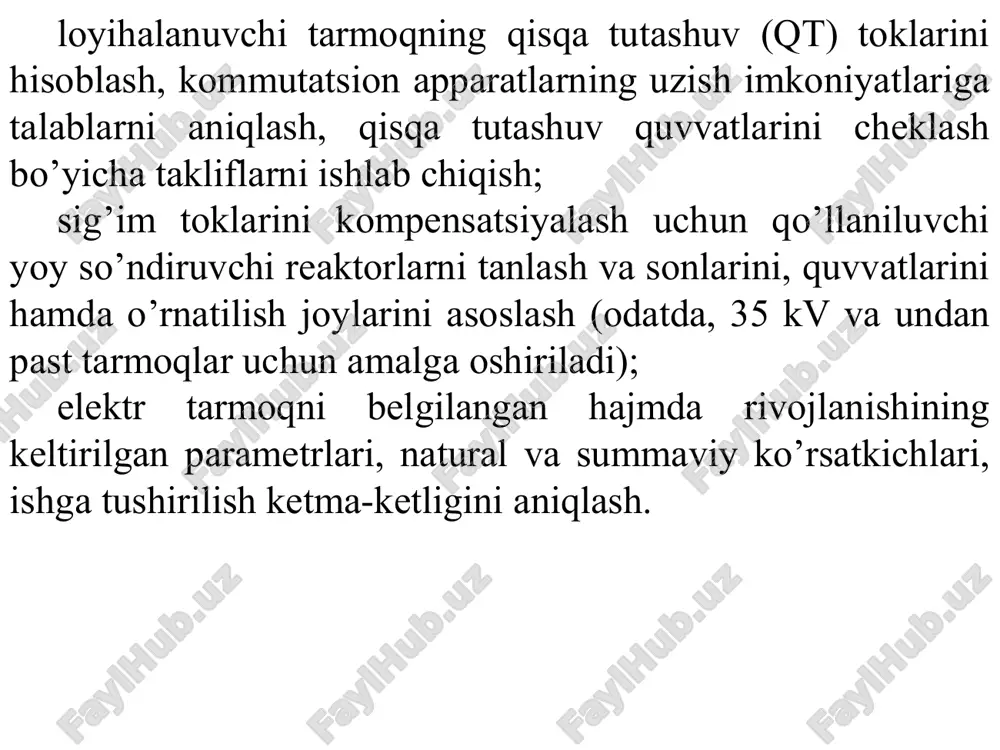 000 sum = 51000 × 1544 = 78744 mln shmb umumiy amortizatsiya chegirimlari: ram• k = 0,054 40 + 0,042 4,5 16 + 0,053 2,4 130 = 21700 sum 1 shmb = 21700 × 1544 = 33504,8 mln so’m ishchi va xizmatchilarning maoshini, ishlab chiqarish va boshqa xarajatlarni hisoblash uchun umumiy deb qabul qilingan shartli birliklar tizimidan foydalanamiz. bunda: kuchlanishi 35 kv.li hlsining 1 km =1,3 sheb; kuchlanishi 10 kv.li hlsining 1 km =1,8 sheb; 1 ta tuman transformator punkti 1 ttp = 60 sheb deb qabul qilingan u holda umumiy shartli ekspluatatsiya birligi quyidagicha hisoblanadi: σsheb = 1,3 16 + 1,8 130 + 60 = 315 yil davomidagi 1 sheb ning qiymati 35 so’m deb qabul qilsak, yil davomida maosh va boshqa chegirimlar uchun sarflarni quyidagicha hisoblaymiz: 35 × 315 = 11 mln so’m, shmb da esa 11000×1544 = 16984 mln so’m tuman elektr ta’minot tashkilotidan yil davomida elektr …