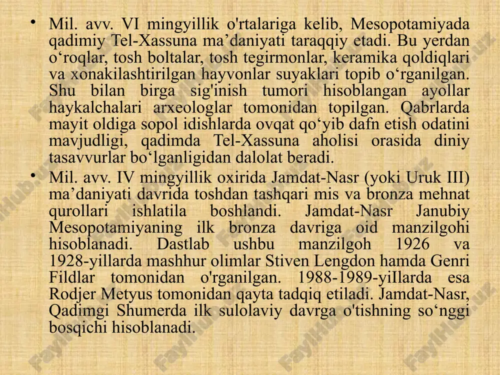 axsi ilohiylashtiriladi. urukning i sulolasi vakillari urnungal, utulkalama, labashum, ennuntaraxana (hukmronlik yillari hozirga qadar munozarali) va boshqa podsholar davrida uruk shumerda gegemonlikni saqlab turdi. keyinchalik ur shahar-davlati janubiy mesopotamiyada ustunlikni qo‘lga kiritdi va urning i sulolasi podsholari gegemonligi boshlanadi. mil. avv. 2563-yili ur shahrida taxtga lugal mesanepada chiqadi. u “kish lugali'’ unvoniga ham ega bo'lib, butun shumerda o‘z hokimiyatini o‘rnatdi. ur shahar-davlati o‘z rivojlanishining yuqori cho‘qqisiga yetadi. bu yerda lugallar uchun hashamatli binolar quriladi. keyinchalik siyosiy qarama-qarshiliklar kuchayishi natijasida ur shahar-davlati zaiflashib, lagash shahri ustunlikka erishadi. lagashning shumerda gegemonlik uchun kurashida, asosiy dushmani umma shahri edi. mil. avv. 2450-yilda eanatum, lagash shahrining lugali unvoniga sazovor bomadi. so'ngra umma shahar-davlati eni ushni jangda yengadi. ummaliklar, lagashda ehtiromli hisoblangan ningisu va nanshe (baliqchilik ilohasi) xudolari ibodatxonasi foydasiga, bug'doy bilan o‘lpon to’laydigan bo’ldilar. u deyarli barcha shumer shaharlarini (nippurdan tashqari) bo‘ysundirib, mamlakatni elamliklar bosqinidan asrab qoladi. vaqt o’tib, lagash podsholari enannatum i, entemena, …