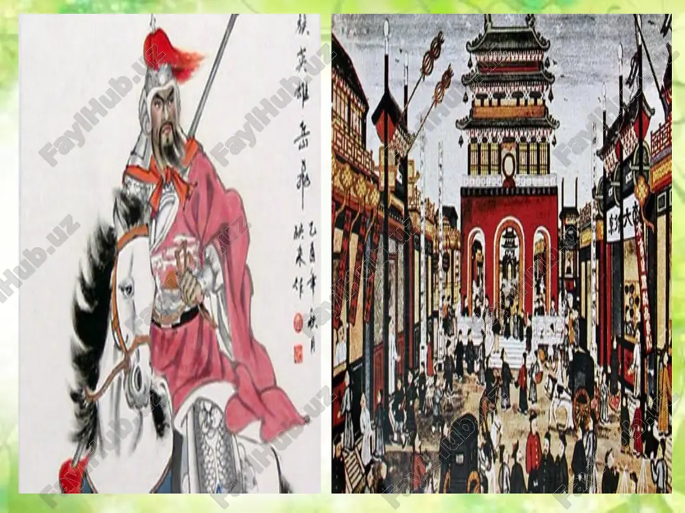 an avvalgi 104—87-yillar) boshqaruvi yillari xan imperiyasining eng gullab-yashanagan davri edi. u-di markazlashtirish siyosatini olib boradi. vanlarga meros mulkni faqat katta o ‘g‘li emas, balki barcha o ‘g‘illari o ‘rtasida taqsimlash joriy etiladi. natijada merosiy mulklarning hajmi keskin qisqarib ular amalda hokimiyatdan mahrum bo‘ladilar. markaziy davlat apparati mustahkamlanadi. okrug amaldorlari faoliyatini nazorat qiladigan nazorat inspektori qayta tiklanadi. qadimgi xitoyda huquqning asosiy belgilari qadimgi xitoyda miloddan avvalgi 536 yilga taaluqli „qonunlar obzori“ ilk yozma qonunlarga yorqin misol bo’la oladi. unda jinoyatlar uchun jazolarning quyidagi beshta turi: tamg’a bosish, burnini kesish, bitta yoki ikkala oyog’ini kesish, kastratsiya (axtalash, bichish) o’lim jazosi berish nazarda tutilgan edi. bu jazolar keyinchalik eng ko’p tarqalgan jazo turlari bo’lib qolgan. miloddan avvalgi v-iv asrlarda legistlarning ilg’or vakillaridan biri li kuy tomonidan tuzilgan „vey podsholigi qonunlari kitobi“ qadimgi xitoydagi ilk qonunlar to’plamlaridan muhimi hisoblanadi. qadimgi xitoyda majburiyatlarningshartnomalardan kelib chiqadigan turi keng tarqalgan. huquqiy manbalarda shartnomalarning xilma-xil turlari eslab …