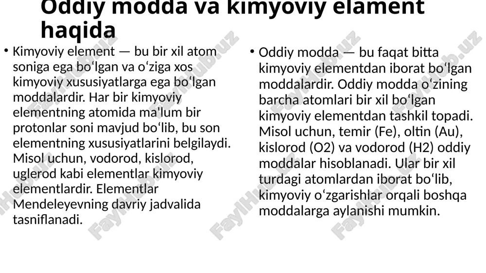 kvivalentga ega bo‘ladi. kislorod (o) bir atomida ikki ekvivalentga ega, chunki bir molekula kislorod ikki vodorod atomini o‘ziga bog‘laydi. kimyoviy hisob-kitoblar: ekvivalent qonuni kimyoviy reaksiyalardagi moddalarning miqdorlarini hisoblashda muhim ahamiyatga ega. ekvivalentlar orqali moddalarning kerakli miqdorini aniqlash mumkin. 3.karrali nisbatlar qonuni (yoki dalton qonuni) kimyoviy moddalarning reaksiyalardagi nisbati haqida asosiy qonunlardan biridir. ushbu qonun 1803-yilda john dalton tomonidan kashf etilgan. karrali nisbatlar qonuni, ikkita yoki undan ortiq modda o‘rtasidagi reaksiyalarda, moddalarning massalari va miqdorlari ma'lum bir butun son nisbati bilan o‘zaro bog‘lanishini ta'kidlaydi. karrali nisbatlar qonuni:agar ikkita kimyoviy modda o‘rtasida bir nechta kimyoviy reaktsiyalar bo‘lsa, unda bu moddalarning bir-biriga nisbatan massalari doimo oddiy butun sonlar bilan ifodalanadi.misol: masalan, karbon (c) va kislorod (o) o‘rtasida ikkita turli kimyoviy reaksiya mavjud: 1. karbon va kislorod o‘rtasida karbon dioksid (co₂) hosil bo‘ladi. 2. karbon va kislorod o‘rtasida karbon oksidi (co) hosil bo‘ladi. agar bir xil miqdorda karbon olinsa, karbon dioksid va karbon oksidi …