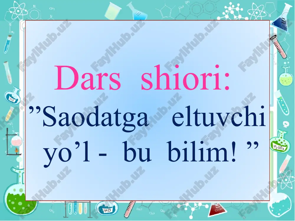 2 ( - ch2 – c ( ch3 ) 2 -) 550 m = m * n = 56 * 550 = 30800 javob: 30800 g / mol uyga vazifa uyga vazifa : 10-sinf maktab darskigidagi 35-mavzuni o’qish, 152-betdagi 5-6- mashqlarni bajarish. o’quvchilarni baholash e`tiboringiz uchun rahmat! image7.jpeg image8.jpeg image9.png audio1.wav image10.png image11.gif image12.gif image13.png image14.gif image15.jpeg image16.jpeg image17.jpeg image18.jpeg image19.png image20.jpeg image21.png image22.jpeg image23.jpeg image24.jpeg image3.png image4.png