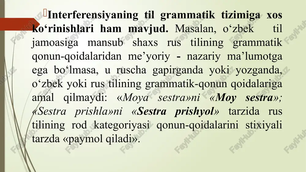 g muloqoti o‘zbek tilida olib borilsa, o‘zbek tili kontakt til hisoblanadi; tojik tilida olib borilsa, tojik tili kontakt til vazifasini bajaradi. masalan, o‘zbek va tojik til jamoalariga mansub ikki shaxsning muloqoti rus yoki ingliz tilida amalga oshsa, rus yoki ingliz tili vositachi til hisoblanadi. tillar kontakti tufayli substrat deb ataluvchi lisoniy vaziyat paydo bo‘lishi mumkin. bu atama lotin tiliga qarashli bo‘lib, «tag» ma’nosidagi «sub» va «qatlam» ma’nosidagi «stratum» so‘zlaridan tashkil topgan. substrat tufayli bir til boshqa bir til tomonidan «zo‘rovonlik bilan» siqib chiqariladi. «til kontakti» sotsiolingvistikaning asosiy tushunchasi sifatida tor va keng ma’nolardagi talqinga ega. til kontakti atamasi keng ma’noda uqilganda, muloqot vositasi vazifasini ikki mustaqil tildan tashqari, bir til doirasidagi ikki sheva ham bajaradi. «til kontakti» atamasi tor ma’noda qaralganda, muloqotning ikki har xil milliy til amalidagi shakli tushuniladi. sotsiolingvistika uchun «til kontakti» tushunchasining tor ma’nodagi shakli ko‘proq ahamiyatli hisoblanadi. chunki bu jarayonda shevalar emas, balki milliy tillar aloqaga …