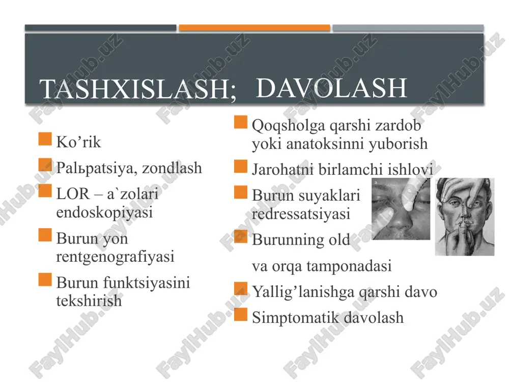 umiy jarrohlik qoidalari bo‘yicha olib boriladi. muskul orasiga og‘riqsizlantiruvchi dori vositalar — morfiy, ketoprofen (ketonal) yuboriladi. mahalliy davolash usuli og‘riqni kamaytirish, jarohat maydonini nekrozga uchragan to‘qimalardan tozalash, yallig‘lanishga qarshi davolash va teridagi jarohatni bitishini tezlashtirish, chandiqlar hosil bo‘lishini oldini olish maqsadida olib boriladi. kuygan maydonga aseptik sharoitda ishlov berish talab etiladi. nekrozga uchragan teri qatlamlari olingandan keyin kuygan teri maydoni natriy xloridning izotonik eritmasi bilan yuvilib, quritiladi va etanol surtiladi. pufakchalar ichidagi ekssudatni chiqarish maqsadida ular teshiladi yoki pastda qaychi bilan kesiladi. birlamchi jarrohlik ishlovidan so‘ng kuygan maydonga aseptik boylam qo‘yilmaydi, zararlangan maydonga burushtiruvchi eritmalar — 5% tanin, permanganat kaliyning och pushti rangli eritmasi bilan namlanadi yoki maxsus lampa ostida quritiladi. kimyoviy kuyish quloqning kimyoviy kuyishlarda birinchi tibbiy yordam neytrallashtiruvchi vositalarni zudlik bilan qo‘llashdan iborat. quloq suprasining terisi kislota bilan kuyganda jarohat maydoni ishqorli eritma (2% natriy gidrokarbonat, magniy oksidi, sovun suvi) bilan, ishqor bilan kuyganda — 1–2% sirka yoki …