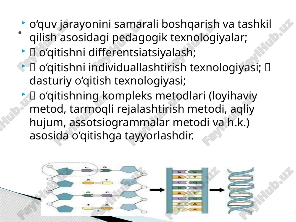 asi adenin va guanin barcha nuklein kislotalar tarkibiga kiradi, hamda purin birikmasining geterosiklik hosilasi hisoblanadi, shuning uchun ularni purin asoslari deb yuritiladi. uchta azot asoslari uratsil, timin, sitozin pirimidin asoslari hisoblanib, olti a’zoli geterosiklik halqasida ikkita atom azot bor va primidin asoslari deb yuritiladi. nuklein kislotalar tarkibida a, s, g, u, t dan tashqari boshqa azot asoslari ham uchraydi. ularning miqdori yuqorida ko’rsatilgan asoslarga nisbatan ancha kam. shuning uchun ham ular kamdan-kam uchraydigan asoslar yoki minor asoslar deb ataladi. . e’tiboringiz uchun rahmat . image1.jpeg image2.png image3.png /docprops/thumbnail.jpeg