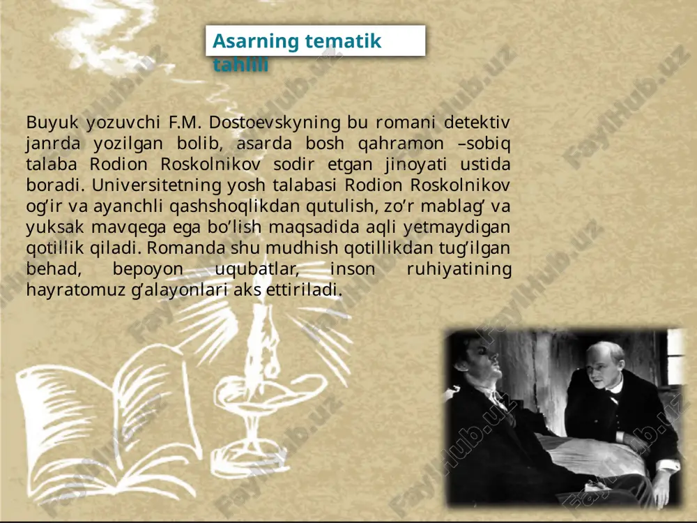 ov uni qon deb o'ylashi ,dahshat!!! .bunda ma'naviy ,ruhiy ezilib qamog'dagi jazo talaba qahramon uchun hech narsa bo'lmay qoladi . “venn” diagrammasi rodion raskolnikov adolatli rahmdil to`g`ri so’z shavqatli oilaparvar sonya marmeladova mehribon soddadil irodali ikkisi ham quyi tabaqa vakili ikki qahramon jamiyatdagi jaxolat qurboni. image2.jpeg image3.jpg image4.jpg image5.jpeg image6.jpeg image7.jpg image8.jpeg image9.jpeg image10.jpeg image11.jpeg image12.jpeg image13.jpg image14.jpg image15.jpeg image16.jpg image1.jpeg /docprops/thumbnail.jpeg