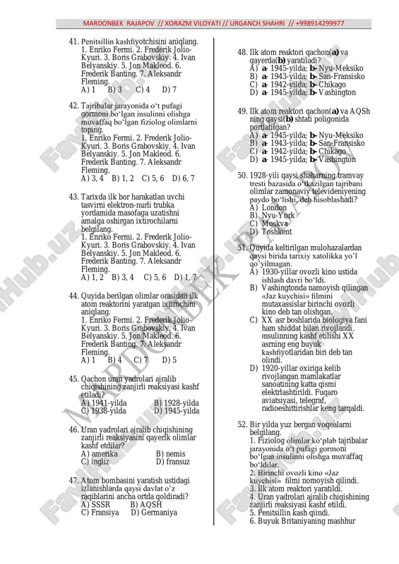 a kelgan hududiy o„zgarishlarga qonuniy tus bergan so„nggi yirik shartnoma bo„ldi. b) 1921-yil yanvarda vashington konferensiyasida to„rt davlat – aqsh, buyuk britaniya, fransiya va yaponiya o„rtasida shartnoma imzolandi. c) lozannna tinchlik shartnomasida, turkiyaning urushdan keyingi chegaralari belgilab berildi va mustaqilligi tan olindi. d) vashington konferensiyasida imzolangan to„rt davlat shartnomasida, ushbu davlatlarning hind okeani havzasidagi o„z orollariga egalik qilish huquqlari kafolatlandi. 26. lozanna tinchlik shartnomasi qachon imzolanadi? a) 1919-yil b) 1921-yil c) 1922-yil d) 1923-yil 27. qaysi yillarda imzolangan shartnomalar va jahondagi kuchlarning yangi nisbati xalqaro munosabatlarning versal-vashington tizimi nomini oldi? a) 1919 – 1923-yillar b) 1919 – 1921-yillar c) 1920 – 1922-yillar d) 1918 – 1920-yillar 28. birinchi jahon urushidan so„ng g„arbning bir qator mamlakatlarida vujudga kelgan o„ng radikal, ekstremistik harakatlar umumiy nom bilan nima deb ataladi? a) sotsializm b) kommunizm c) fashizm d) konservatizm 29. … harakatning liderlari ijtimoiy safsatabozlikdan keng foydalandilar, kishilarning millatchilik hissiyotiga ta‟sir o„tkazishga harakat qildilar, …