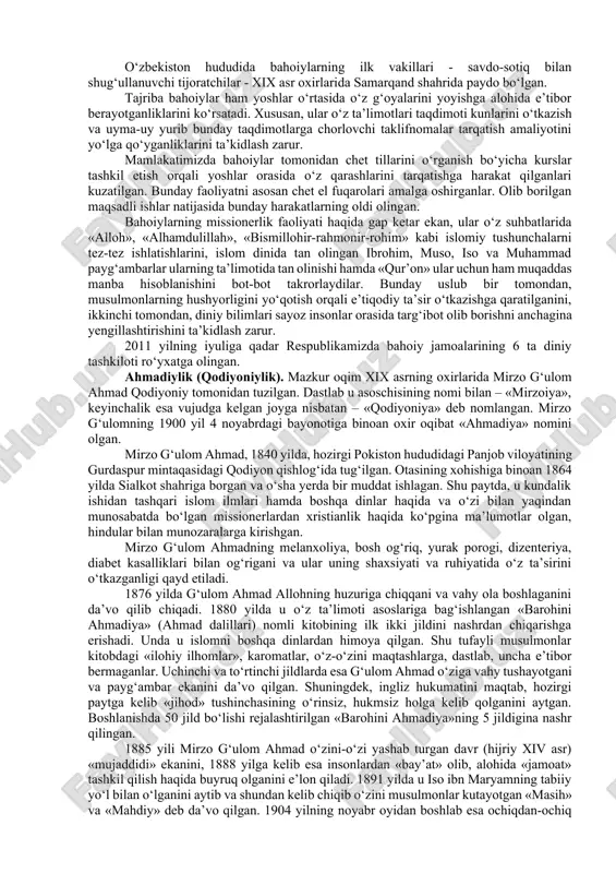 sh maqsadida mormonlar faol ravishda missionerlik bilan shug‘ullanganlar. siquvga olingan mormonlar, kirtlandni tashlab missuriga; u yerda ham ayni holga duch kelgach esa illinoisga ko‘chishga majbur bo‘lishadi. 1840 yilda botqoqozor o‘rnida navu shahrini qurib o‘z markazlarini shu yerda tuzadilar. omadli kechgan bir-ikki yildan keyin smit, mormon kitobida aksi yozilgan bo‘lishiga qaramasdan, yangi bir «vahy»ga asoslanib, ko‘pxotinlilikni targ‘ib qilgan va o‘zi bu ishni boshlab bergan. uning bu fikriga jiddiy qarshiliklar bo‘lgan, natijada smit ukasi va taraforlari bilan birgalikda gavjum bir qamoqxonaga tashlanganlar. qisqa bir muddat keyin esa ular mahbuslar tomonidan o‘ldirilgan. smitdan keyin mormonlarga brijman yang boshchilik qildi. u o‘limi ortidan 178 ta xotin va 49 ta bolani qoldirib ketdi. mormonlar yutada «buyuk tuz ko‘li» qirg‘og‘ida, «tuz ko‘li shahri» hozirgi sot leyk siti shahrini qurganlar. ular bu yerda juda ham kuchayib ketganlar va ulkan mormon ibodatxonasini vujudga keltirganlar. «iso masihning oxirgi kun azizlari» sifatida o‘zlariga baho beruvchi mormonlarning e’tiqod asoslari j.smit tomonidan …