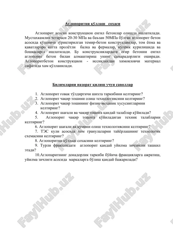 shkil etadi? 10.agloparitning donadorlik tarkibi bo'yicha fraktsiyalarga ajratish, uyilma zichligi asosida markalarga bo'lish qanday bajariladi? image1.jpeg