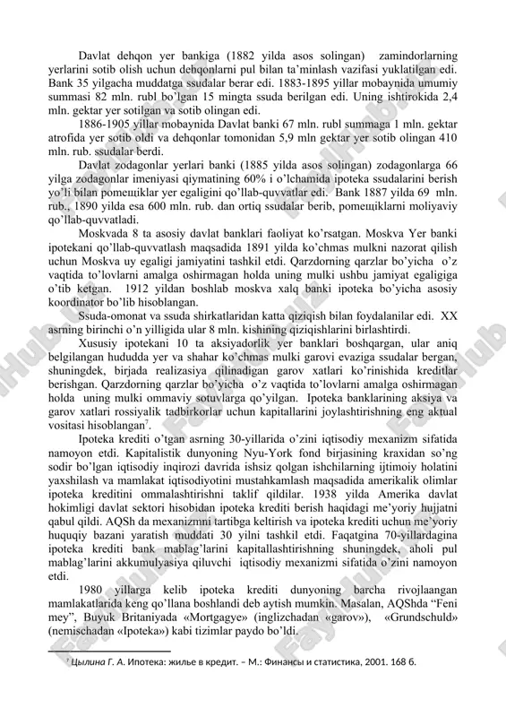 adi. bu sxemaning o’z afzallik va kamchilik tomonlari mavjud (12.7-rasm). umuman olganda, ipoteka banklari orqali turar-joyni kreditlash 12.8-rasmda ko’rsatilgan sxema bo’yicha amalga oshiriladi. uy-joy sotuvchilari – ham jismoniy ham yuridik shaxslar, shuningdek, pudratchi qurilish tashkilotlari va rieltorlik firmalari bo’lishi mumkin. ko’chmas mulkka huquqlarni ro’yxatdan o’tkazish va ular bilan bitimlar tuzish bo’yicha davlat tashkilotlari ko’chmas mulkka huquqlarni ro’yxatdan o’tkazish va ular bilan bitimlar tuzishni amalga oshiradi. sug’urta kompaniyasi garovga qo’yilgan mulkni, shuningdek, zarur hollarda garovga qo’yuvchi shaxsning hayotini va mehnat qobiliyatini, kvartiraga egalik huquqini ham sug’urtalashni amalga oshiradi. bu kompaniyalar davlatga qarashli, hamda lisenziyaga ega bo’lgan xususiy kompaniyalar ham bo’lishi mumkin. baholovchilar garovga qo’yilgan ko’chmas mulkni professional baholashni amalga oshiradilar. mustaqil baholovchilar hamda baholash agentliklari mavjud. kafillar – garovga qo’yuvchiga kafil bo’lgan va va uning majburiyatlari bo’yicha mulkiy javobgarlikka ega bo’lgan yuridik va jismoniy shaxslar. agar ipoteka kreditlash fond orqali olib borilayotgan bo’lsa, kafolatchi shaxs kafillik shartnomasini shu fond bilan tuzadi. …