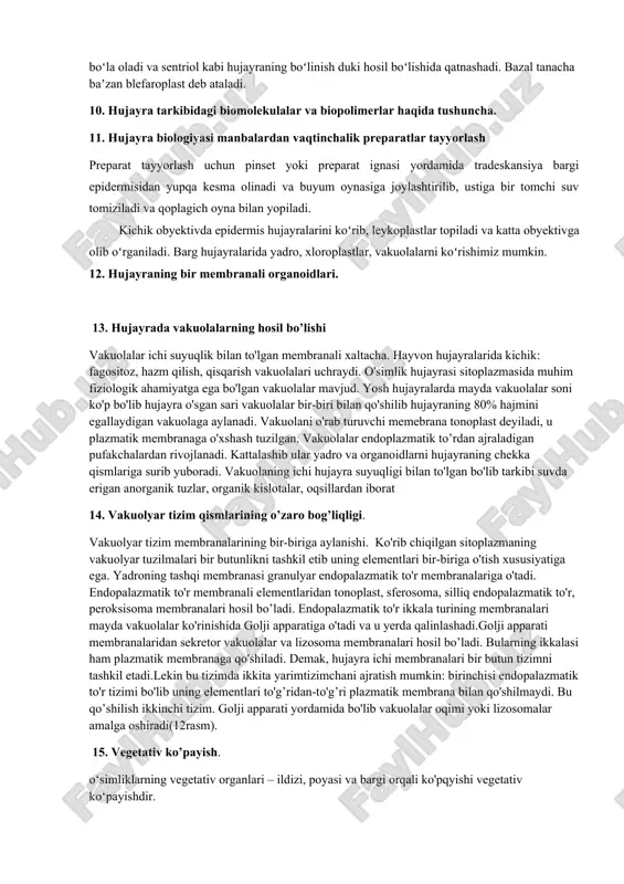 terfaza holatida bo'lgan hujayraning bo'linishi. amitoz ikkita hujayraning hosil bo'lishiga olib kelishi kerak, lekin ko'p hollarda u bir nechta yadroli hujayralar hosil bo'lishiga olib keladi.deyarli barcha eukariotlarda uchraydi. odatda amitotik bo'linish yadrocha shakli va soni o'zgarishidan boshlanadi. ular fragmentatsiyaga uchraydi yoki uzayib ko'payadi-shunda gantellalar shakliga kiradi. yadrochalar bo'linishidan keyin yadro bo'linadi. yadro to'g’ri bo'linishining bir qancha usullari bor.1.tortmaning hosil bo'lishi. bunda yadro ham gantel shaklida cho'zilib tortmaning uzilishi natijasida ikkita yadro hosil bo’ladi. 2.yadro yuzasida chiziq paydo bo'lib, u kattalashib yadroni ikkiga bo'ladi.3. fragmentatsiya (bo'laklanish). yadro yuzasida ichkariga qaragan bo'rtma hosil bo'lib u yadro ichiga botib kirib uni turli kattalikdagi fragmentlarga ajratadi.amitoz bo'linish hayotini tugatayotgan, o'layotgan, degeneratsiyaga uchragan hujayralarga xos. o'simliklarda yuqori takkomillashgan, vaqtinchalik to'qimalarda: tugunaklar, endosperm, perispermlarga xos. amitoz bo'linish turli patologik jarayonlarda uchraydi ( shamollash, shish).amitoz natijasida hosil bo'lgan yadrolarda genetik material notekis taqsimlangan bo'ladi. shuning uchun bunday hujayralar amitozdan keyin mitoz yo'li bilan ko'paymaydi. 6. hujayralarning anabioz …
