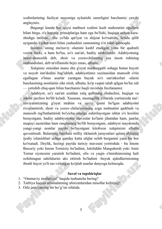 sosiy milliy tele-radiokanallar aholining xolis va haqqoniy axborotga ega bo'lish huquqini ta'minlash, yurtdoshlarimizning madaniy saviyasi, bilim va dunyoqarashini oshirish, qadimiy an'analarimiz, tarixiy merosimizni asrab-avaylash va rivojlantirish, shu bilan birga, fuqa-rolarimiz ongida demokratik qadriyatlar, grajdanlik pozitsiyasini shakllantirish, yosh avlodni vatan-parvarlik va umuminsoniy qadriyatlarga hurmat ruhida tarbiyalash yo'lida munosib xizmat qilayotganini ta'kidlash kerak. ayni vaqtda hali bu sohada oldimizda amalga oshirishimiz zarur bo'lgan ko'pgina maqsadlar turganini ham aytish lozim. awalo, televideniyeni davlat va jamiyatimizni bamisoli bir ko'prikdek bog'lab turadigan jonli muloqot vositasiga aylantirish, efir orqali bugungi kunning dolzarb muammolarini ko'proq aks ettirish, jamoatchilik fikrini shakllantirish, fuqarolarimizning ijtimoiy faolligini kuchaytirish, har qaysi insonning o'z mustaqil fikrini ifoda etishiga imkon berish, turli ijtimoiy toifa va guruhlarning qiziqish va intilishlari, hayotiy manfaatlarini yoritib borish masalalariga alohida e'tibor qaratish zarur. hozirgi davrda matbuot, ommaviy axborot vositalari shunday qudratli kuchga aylanmoqdaki, o'z kelajagini o'ylaydigan har qaysi xalq va millat buni sezmasligi, his etmasligi mumkin emas. shu sababli …