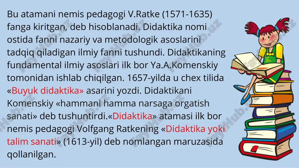 tarbiya va talim muhiti; pedagogik tasir etish usul va vositalarining qollanishiga bogliq boladi. oʼquv-tarbiya jarayonini boshqarish qonuniyati - pedagogik tasirning samaradorligi: talim oluvchilar va pedagoglar orasidagi qayta aloqalarning intensivligi; talim oluvchilarga korsatiladigan korrektsiyali tasirlarning asoslanganligi hamda xarakteri, qimmatiga bogliq boladi. pedagogik jarayonda hissiyot, mantiqiylik va amaliyotning birligi qonuniyati - oquv-tarbiya jarayonining samaradorligi: hissiy idrokning sifati va intensivligi; idrok etilganning mantiqiy anglanishi; anglanganning amaliy qollanilishiga bogliq boladi. tashqi(pedagogik) va ichki(bilish) faoliyatning birligi qonuniyati pedagogik jarayonning samaradorligi: pedagogik faoliyatning sifati; tarbiyalanuvchilarning shaxsiy o quv-tarbiyaviy faoliyatining sifatini shart qilib qoyadi pedagogikada qonuniyatlar - bu qonunlarning aniq sharoitldaridagi harakat ifodasi. ularning asosiy xususiyati qonuniyatlar pedagogikada ehtimoliy- statistik xarakter berishida aks etadi, qonunlarni esa talim jarayonida amalga oshirishni hamma holatlarda ham aniq korib bolmaydi. talim jarayonining tarkibiy qismlari orasidagi obyektiv, mavjud, barqaror, takrorlanuvchi aloqadorlik talim qonuniyati deb ataladi. talim tamoyillari. talim qonuniyatlaridan uni samarali tashkil qilishga nisbatan muayyan muhim talablar kelib chiqadi. talim yamoyillari oquv …