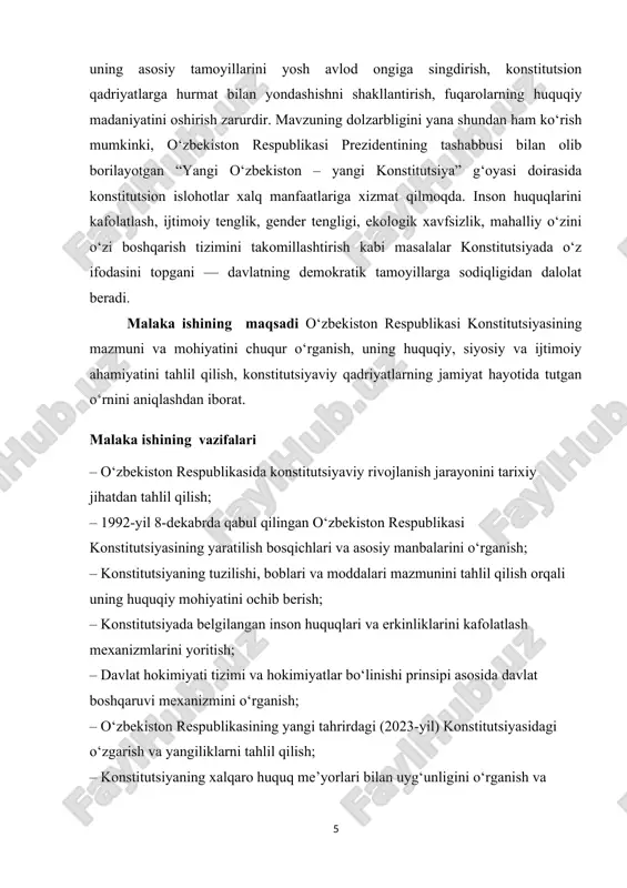 yaning paydo bo‘lishi insoniyat tarixida davlat va huquq tizimining shakllanishi bilan chambarchas bog‘liqdir. qadimgi misr, bobil, hindiston, xitoy va yunoniston kabi qadimiy sivilizatsiyalarda jamiyat hayotini tartibga soluvchi huquqiy me’yorlar mavjud bo‘lgan. masalan, qadimgi bobilda miloddan avvalgi xviii asrda qabul qilingan xammurapi qonunlari inson huquqlari, mulkni himoya qilish va adolat tamoyillarini ilgari surgan hujjat sifatida konstitutsion g‘oyalarning ilk namunasidir. qadimgi yunoniston va rim respublikalari davrida esa fuqarolik erkinliklari, davlat hokimiyatining bo‘linishi, saylov tizimi kabi tushunchalar vujudga kelgan. konstitutsionalizm g‘oyasi esa xviii asrda yevropada feodalizm inqirozi va burjua inqiloblari davrida shakllandi. aynan shu davrda konstitutsiya g‘oyasi siyosiy-falsafiy mazmun kasb etib, hokimiyatni qonun bilan cheklash, inson huquqlarini himoya qilish, davlat hokimiyatining manbai sifatida xalq irodasini e’tirof etish tamoyillari ilgari surildi. angliyada 1215-yilda qabul qilingan “magna charta libertatum” (erkinliklar xartiyasi), aqsh konstitutsiyasi (1787-yil) va fransiya inson va fuqarolar huquqlari deklaratsiyasi (1789-yil) konstitutsionalizm tarixida burilish yasagan hujjatlar bo‘ldi. ular birinchi bo‘lib inson huquqlarini davlat tomonidan …