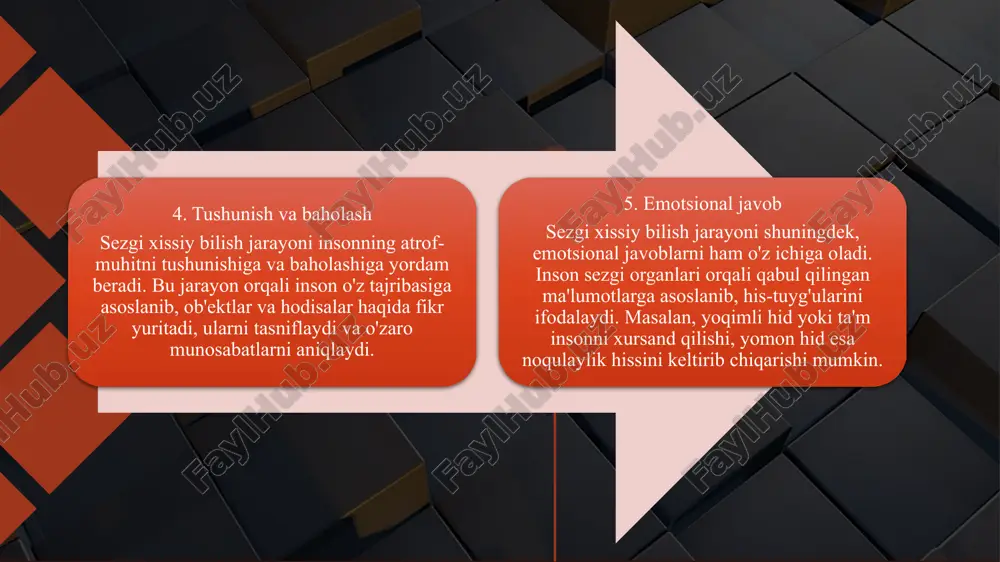 nish va ta'm. sezgilarning boshqa sinflari umumiytexnik xususiyatlar psixologiyada sezgilarning distant va kontaktli sinflari ham ajralib turadi. birinchisi vizual va eshitishni o'z ichiga oladi va atrofimizdagi dunyo haqidagi ma'lumotlarning 85 foizini vizual tarzda uzatadi. aloqa, albatta, teginish, hid va ta'mdir. yuqorida aytilganlarga asoslanib, shuni ta'kidlash mumkinki, har bir sezgi turi bizga ichimizdagi yoki atrofimizdagi ma'lum bir hodisa yoki ob'ekt haqida aniq ma'lumot beradi. biroq, agar biz ularni chuqurroq o'rganishga kirishsak, ularning barchasini tabiiy narsa birlashtirganini tushunishimiz mumkin. psixologlarning fikricha, faqat asosiy sezgi turlari emas, balki hamma ham umumiy naqshlarga ega. bularga "sezgilar ostonasi" deb ataladigan narsalar kiradi. aks holda, ular sezgirlik darajalari deb ataladi, bu esa, o'z navbatida, qo'zg'atuvchining sifati va hajmini tan olish qobiliyatidir. "sezgi chegarasi" - sezish intensivligi va qo'zg'atuvchining kuchi o'rtasidagi psixologik bog'liqlik. bu chegaralar inson sezgilarining barcha turlari uchun juda muhim. sezuvchanlik o'lchovi sezgilarning bir necha darajalari mavjud, bu esa chegaralarni bildiradi. pastki mutlaq chegara - …