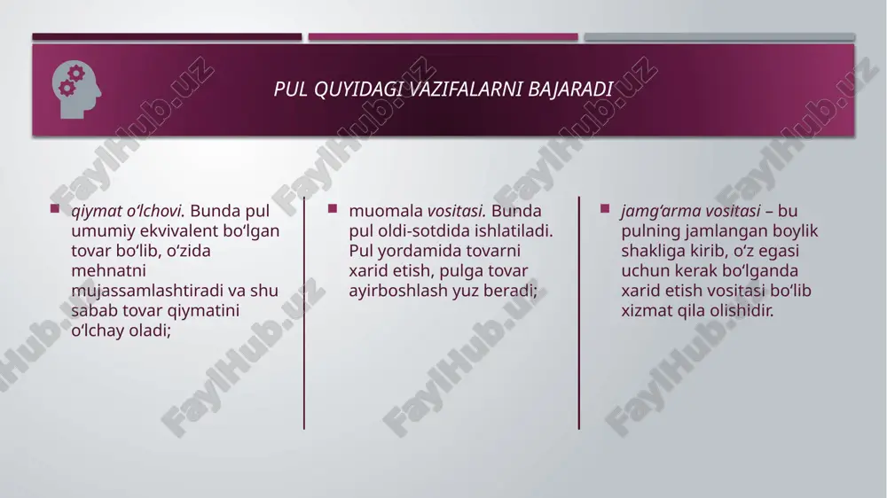 orasidagi to‘laqonli va samarali vositachilik funksiyasini markaziy bank tomonidan bajarilishi to‘g‘ridan-to‘g‘ri intervensiya hisoblanmaydi. bunda markaziy bank tomonidan xorijiy valyutaning sotilishi faqatgina vositachilik xususiyatiga ega bo‘lib, markaziy bankning valyuta bozoridagi faol ishtiroki almashuv kursini boshqarish maqsadini ko‘zlamaydi hamda klassik ma’nodagi intervensiya deb hisoblanmaydi. 7 respublikada milliy valyutani mustahkamlash ishida so’mning harid quvvatini oshirib borish va uning barqarorligini ta’minlash asosiy vazifa hisoblanadi. bunga bozorni raqobatdosh mahsulotlar bilan to’ldirish va zarur ehtiyojlar hosil qilish orqali erishiladi. bozorni iste’mol mollari bilan to’ldirishda milliy ishlab chiqarishni imkoni boricha kengaytirib boorish hal qiluvchi ahamiyatga ega. chunki shu orqali iste’mol mollari sotishning umumiy hajmida milliy mahsulotlar hissasi oshib boradi. bu yerda shuni ta’kidlab o’tish zarurki, milliy ishlab chiqarishni kengaytirish orqali so’mning barqarorligini ta’minlash chetdan mahsulot keltirishni inkor qilmaydi. aholini sifatli chet el mollari bilan ta’minlash maqsadida import ham rag’batlantirib boriladi. so’mning barqaror amal qilishi, uning har qanday valyutaga erkin almashilishi yetarli valyuta zaxirasi bo’lishiga bog’liq. unga erishishda …