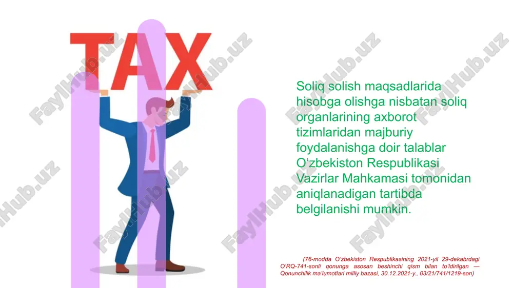 dim etish tartibi o‘zbekiston respublikasi davlat soliq qo‘mitasi tomonidan o‘zbekiston respublikasi moliya vazirligi bilan kelishilgan holda tasdiqlanadi. thank you image1.jpg image12.png image3.jpg image9.jpg image13.png image14.png image15.png image16.png image2.jpg /docprops/thumbnail.jpeg
