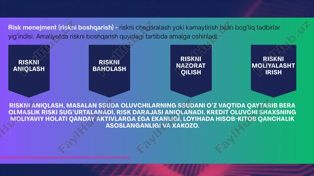an fikrlarga ko’ra, shaxsiy sug’urta 2 ta kichik tarmoqqa bo’linadi: sog’liqni sug’urtalash; sog’liqni sug’urtalash, o’z navbatida, 2 ta guruhga bo’linadi: baxtsiz hodisalardan sug’urtalash tibbiy sug’urta. shaxsiy sug’urtani hayot sug’urtasiga va sog’liqni sug’urtasiga bo’linishiga asosiy sabab sug’urta summalarini jamg’arilib borilishidir.hayot sug’urtasi uzoq muddatli bo’lib, unda shartnoma bo’yicha belgilangan sug’urta summasi har yili jamg’arilib boradi. shaxsiy sug’urta ixtiyoriy va majburiy shakllarda amalga oshiriladi. ixtiyoriy shaxsiy sug’urta turlariga quyidagilar kiradi:  hayot sug’urtasi;  fuqarolarni baxtsiz hodisalardan sug’urtalash;  fuqarolarning sog’lig’ini va kasalliklardan sug’urtalash;  fuqaroni ma’lum yoshgacha etishish sug’urtasi;  vafot etish holatidan uzoq muddatli sug’urta;  tibbiy sug’urta;  chet elga ketuvchilarni kasalliklardan sug’urta;  maktab o’quvchilarini baxtsiz hodisalardan sug’urtalash. majburiy tarzda amalga oshiriladigan shaxsiy sug’urta turlariga quyidagilar kiradi: yo’lovchilarni baxtsiz hodisalardan majburiy sug’urtalash;  soliq organlari xodimlarini baxtsiz hodisalardan majburiy davlat sug’urtasi;  o’zbekiston respublikasi mudofaa vazirligi, ichki ishlar vazirligi, milliy xavfsizlik xizmati, davlat bojxona qo’mitasi, favqulodda vaziyatlar vazirligi xodimlarini …
