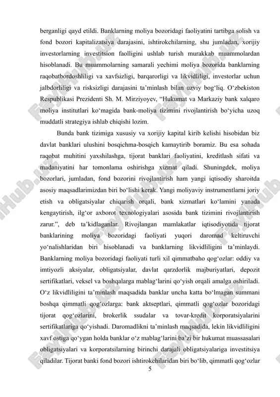 klari oldida turgan muammolarni har tomonlama tahlil qilish va bu borada ilmiy taklif va tavsiyalarni ishlab chiqish dolzarb masala hisoblanadi. bozor munosabatlariga o‘tish bilan ko‘p ukladlik iqtisodiyotning shakllanishi tijorat banklarini tashkil etishga turtki bo‘ldi. bozor iqtisodiyotiga o‘tish munosabati bilan, birinchi navbatda, bank ishini tashkil etish mazmunini o‘zgartirishga kirishildi. ko‘p tomli yo‘riqnomalar o‘rniga bank ishlarini yuritishning metodik ko‘rsatmalari tayyorlandi, kreditlashni kredit shartnomasi asosida amalga oshirish yo‘lga qo‘yildi, ko‘pgina operatsiyalardan bank nazorati olib tashlandi. tijorat banklari xo‘jalik tashkiloti kabi korxonaning alohida tarkibiy qismi hisoblanadi. mustaqil ravishda xo‘jalik faoliyatini yuritib o‘zlarining konkret natijalaridan hamda mijozlarining ishlab chiqarish samaradorligini oshirishdan manfaatdordir. tijorat banklari jamiyatning ijtimoiy bazasini ifoda etib, iqtisodiyotni boshqarishda tizim sifatida qatnashib, markaziy bankning pul, kredit va foizlar sohasidagi siyosatini tadbiq etuvchisi sifatida faoliyat ko‘rsatadi. tijorat banklarini rivojlanishi tor ma’noda bo‘lsa ham ijtimoiy mahsulotning natijasi bo‘lib hisoblanadi hamda tarkibiy qismiga kiradi. yuqorida keltirilgan fikirlarimizni tahlil etadigan bo‘lsak, tijorat banklarining mohiyatini ularning milliy iqtisodiyotda …