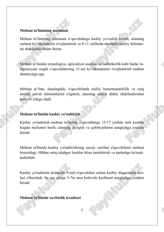 lajakda mehnat ta’limi 4.0 sanoat inqilobi talablariga moslashib, robototexnika, 3d bosib chiqarish va dasturlash kabi sohalarda amaliy ko’nikmalarni shakllantiradi. mehnat ta’limining istiqboli – bu yashil iqtisodiyotga moslashish, ekologik toza texnologiyalarni o’rgatish va o’quvchilarni qayta tiklanadigan energiya sohasida mutaxassis bo’lishga tayyorlash. xulosa mehnat taʼlimining maqsadi va vazifalari yosh avlodni mehnat faoliyatiga tayyorlash, ularda mehnat koʼnikmalarini shakllantirishdan iborat. foydalanilgan adabiyotlar 1. mehnat ta'limi. maqsadi va vazifalari. (umumiy manba, turli mualliflar ishlari bo'lishi mumkin) 2. pedagogika lug'ati. (mehnat ta'limi tushunchasi va uning vazifalari haqida ma'lumot uchun) 3. zamonaviy ta'lim texnologiyalari. (mehnat ta'limida qo'llaniladigan zamonaviy usullar haqida) 4 ( 0 0 0 ) ( 7 )