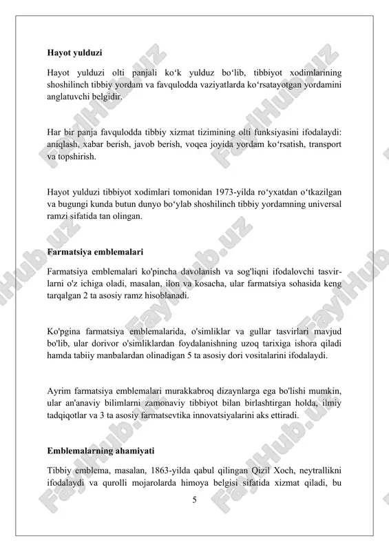 asi taʼkidlanib, 15-20% qolgan muammolar va ularni hal qilish yoʻllari boʻyicha istiqbolli takliflar ilgari suriladi. xulosa tibbiy belgilar tibbiyot sohasini ifodalaydi, bemorlarga yordam ko'rsatish, himoya qilish va professionallikni anglatadi. ular global miqyosda sog'liqni saqlashning muhim ramzlari hisoblanadi. foydalanilgan adabiyotlar 1. [https://en.wikipedia.org/wiki/medical_symbol](https://en.wikipedia.org/wiki/medical_symbol) 2. "medical symbols: facts, origin, and meaning." verywell health, [url manzili] (agar mavjud bo'lsa, verywell health maqolasining to'liq url manzili). 3. friedlander, w. j. (1992) ( 0 0 0 ) ( 7 )