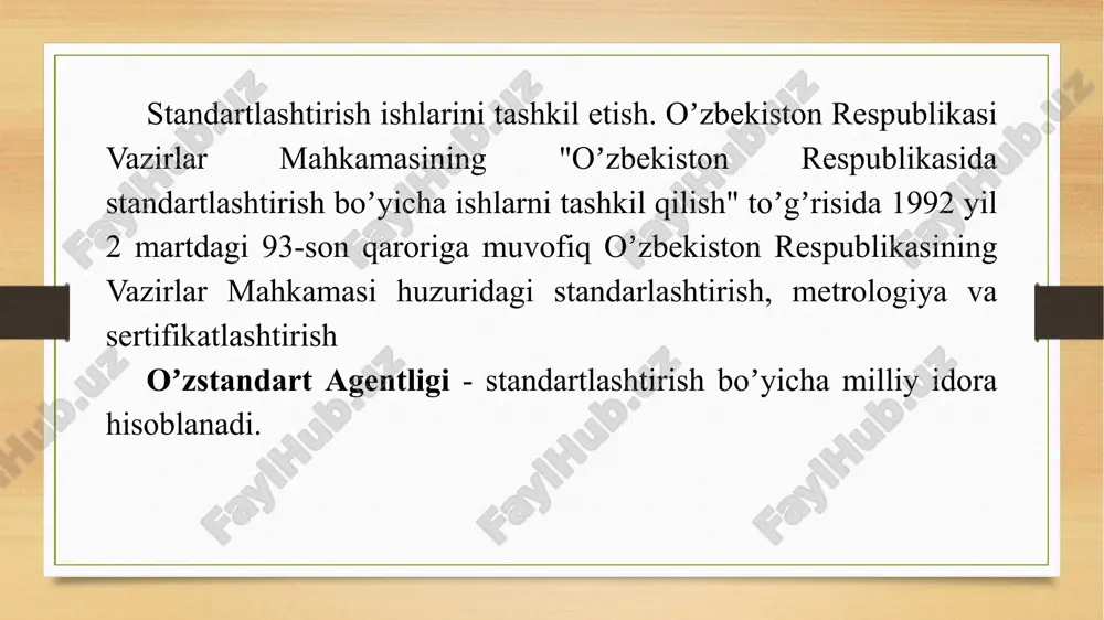 y shartlar fan va texnikaning tegishli sohalarida chet ellarda va mamlakatimizda erishilgan eng yuqori yutuqlarini, chet mamlakatlarning xalqaro, mintaqaviy va milliy standartlari, talablarini hisobga olib, ilmiy-tadqiqot, tajriba konstruktorlik, texnologik va loyihalash ishlarining natijalariga asoslangan holda ishlab chiqilishi va respublikani iqtisodiy va sotsial rivojlantirish uchun eng maqbul qarorlar qabul qilish nazarda tutilishi lozim. zarurat tugʼilganda, ishlab chiqaruvchi buyurtmachi bilan kelishilgan holda yoki buyurtmachining oʼzi muayyan standartlar va texnikaviy shartlarni ishlab chiqish yuzasidan texnikaviy vazifalarni tasdiqlaydi. standartlar va texnikaviy shartlarda mahsulot sifatiga nisbatan majburiy va tavsiya etiladigan talablar (texnikaviy tavsiyalar) belgilanadi. mahsulot sifatiga sotsial jihatdan oʼzaro bogʼliq boʼlgan, uning aholi hayoti va sogʼligi uchun xavfsizligini, atrof-muhitni muhofaza qilishni, mahsulotning bir-biriga mosligi va oʼzaro almashuvchanligini taʼminlay-digan, shuningdek nazorat qilish belgisi va usullarining majburiy talablarga toʼgʼri kelishi, hamda bajarilishi kerak boʼlgan talablar sirasiga kiradi. buyurtmachi (isteʼmolchi)da zarurat tugʼulgudek boʼlsa, u manfaatini himoya qilishni taʼminlaydigan talablar sirasini kengaytirishi mumkin boʼladi. mahsulotlarning va xizmatlarning isteʼmol va …