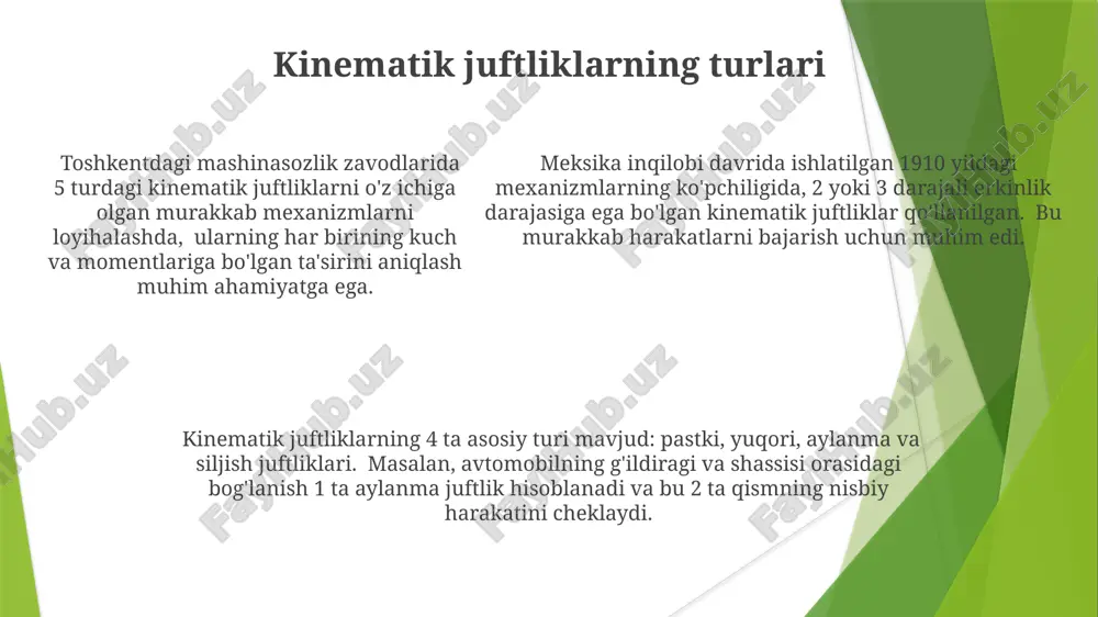 kinematik juftlar va ularning klassifikatsiyasi - Page 5