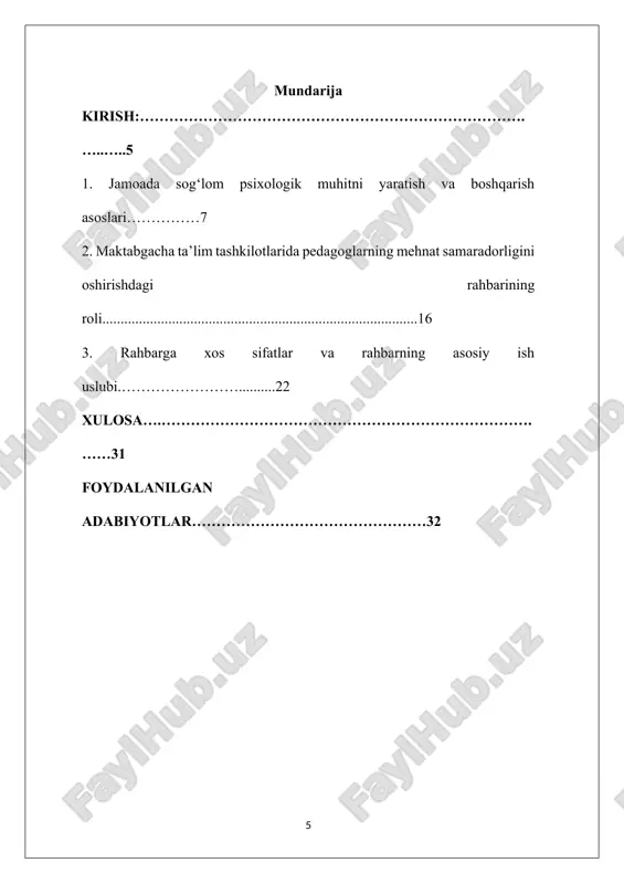 a e’tiqodlari. bu iqlim darajasi salbiy tashqi omillar ta’siriga chidamli. bu darajaga erishish - mukammallikning cho‘qqisi. statik iqlim eski guruhlarga xosdir, lekin hatto bunday guruhlar ham har doim ham bu darajaga erisha olmaydi. dinamik daraja. bu iqlimning har kuni o‘zgarib turadigan qismi bo‘lib, kayfiyatga, hozirgi hayotiy muammolarga va ishchilar hayotidagi muhim voqealarga bog‘liq. bu daraja yangi, yosh jamoalar uchun xosdir. biroq, eski jamoada ham dinamik, ya’ni beqaror iqlim bo‘lishi mumkin. u tashqi omillar ta'siridan oldin zaifdir. guruhdagi psixologik muhit holatini diagnostika qilish uchun maxsus psixologik testlar ishlab chiqilgan, ammo bundan tashqari, jamoadagi psixologik iqlim tashqi umumiy xususiyatlar bilan belgilanadi. . noqulay psixologik iqlim belgilari: · yuqori kadrlar almashinuvi; · mahsulotning past sifati; · ishda tez-tez baxtsiz hodisalar; · xodimlarning salbiy munosabati. jamoadagi qulay psixologik iqlim belgilari: · demokratik rahbarlik uslubi; · adekvat jazo va mukofot tizimi; · konstruktiv tanqid; · o‘zaro yordam va yuqori darajadagi hamdardlik ; · o‘zi va …