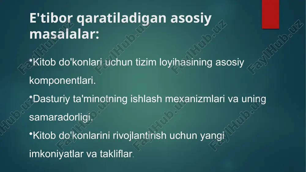 latformasi. https://stackoverflow.com/ wikipedia.org — kitob do‘konlari va raqamli savdo haqida umumiy ma’lumotlar. foydalanilgan adabiyotlar etiboringiz uchun rahmat image6.jpeg image7.png image8.png image9.jpeg image10.png image11.png image2.png image3.png image4.png image5.png /docprops/thumbnail.jpeg
