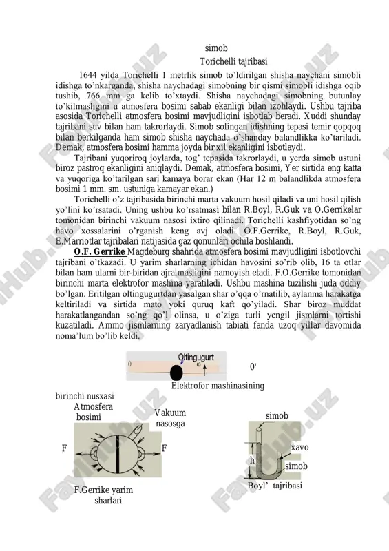 ligini tajribada isbotlagandan keyin, havo ham xuddi suyuqlik singari bosim beradi, degan g’oyani ilgari suradi. bu ishni bajarishni u shogirdi torichelliga topshiradi, 1644 yilda galiley ko’rsatmasi bilan torichelli tomonidan atmosfera bosimi mavjudligi kashf etiladi. «diolog» asarida uch kishi o’rtasida tortishuv hikoya etiladi. birinchi kuni olam tuzilishi to’g’risida platon va kopernik nazariyasi muhokama etiladi. ikkinchi kuni — yerning harakatini, nisbiylik prinsipi va inersiya tushunchasi orqali tushuntiradi: mexanik hodisalar barcha inersial sanoq sistemalarida bir xilda kechadi. bir sanoq sistemasidan boshqasiga o’tishda tezliklar galiley almashtirishlari orqali hisoblanadi. v' = v1+ v2 ; uchinchi kuni - yerning yillik harakati, sayyoralar harakati, geliosentrik sistemani u geometriya va dinamika qonunlariga asoslanib tushuntiradi. to’rtinchi kuni — dengiz toshqini to’g’risidagi, hodisani yer markazining aylanma harakati va inersiya qonuni asosida tushuntiradi, albatta, uning bu fikrini hozirgi fan nuqtai nazaridan qarasak noto’g’ridir. u yorug’lik tezligini o’lchash usulini taklif etadi, ammo bu usul bilan yorug’lik tezligini o’lchash imkoniyati bo’lmaydi. dinamika. «agar …